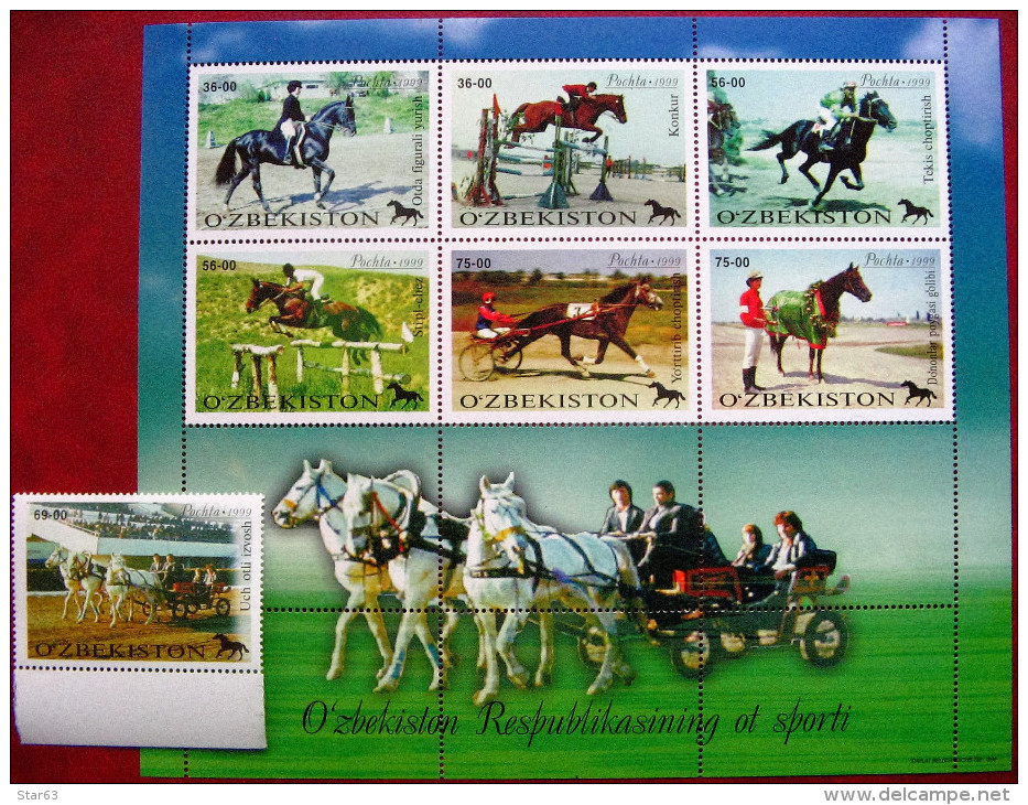 Uzbekistan  1999  Horses  Sport  M/S +1 V  MNH - Uzbekistan