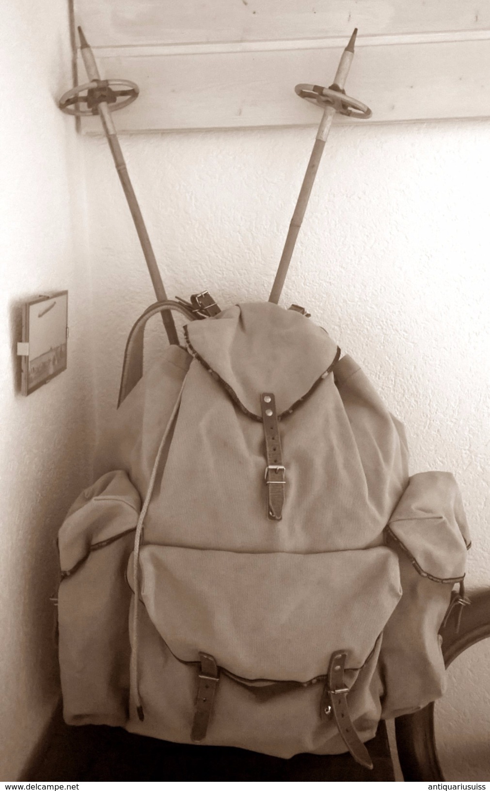 Alpinisme - Sac à Dos Ancien Vintage + Bâton De Ski -  Vintage Backpack + Ski Pole - Autres & Non Classés