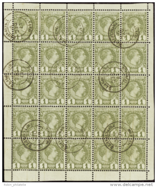 N° 1 1c Olive Bloc De 25 Timbres TB Qualité: OBL Cote: 700&nbsp; &euro; - Otros & Sin Clasificación