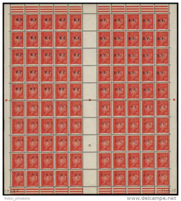 N° 0 Bordeaux 70c Pétain Feuille De 100t Avec Les 3 Types Qualité: ** Cote: 470&nbsp; &euro; - Other & Unclassified