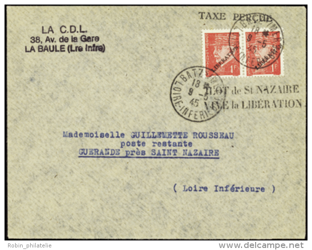 N° 514 1f Pétain X2 Surch Libération Sur Lettre Obl Batz 9-5-45 Qualité: OBL Cote: 250&nbsp; &e - Other & Unclassified