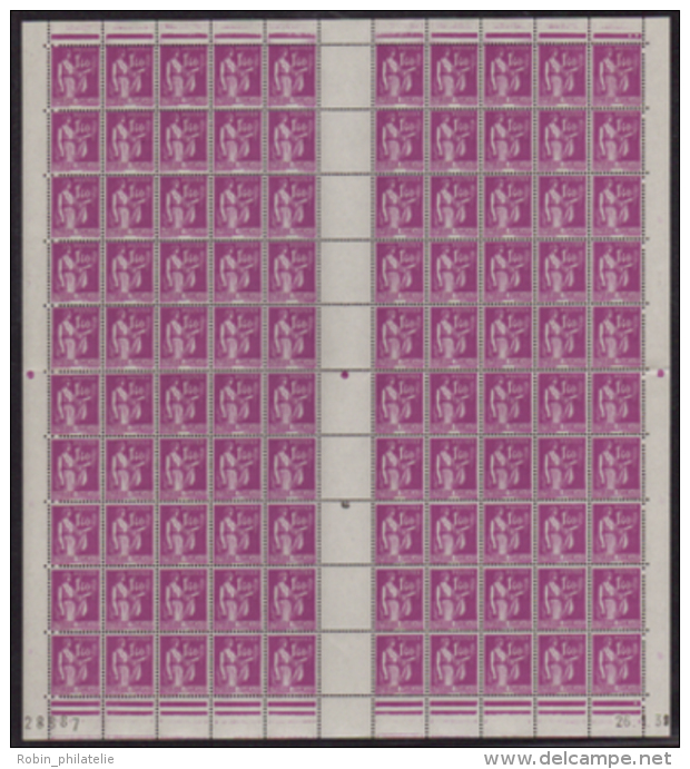 N° 371 1f40 Paix Lilas Feuille De 100t CD 26-1-39 Qualité: ** Cote: 1400&nbsp; &euro; - Otros & Sin Clasificación