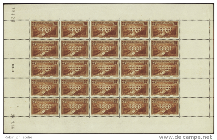 N° 262 20f Pont Du Gard Feuille De 25 Timbres CD 28-1-36 Avec Variétés 262g + 262f X3 Qualité: - Other & Unclassified