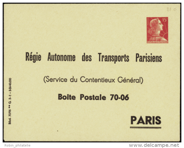 N° 1011 B5k 15f Muller "Régie Aut Des Transports Parisiens" Qualité:  Cote: 60&nbsp; &euro; - Otros & Sin Clasificación
