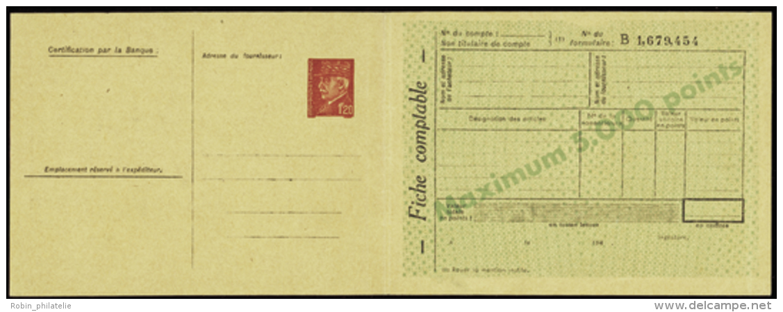 N° 515 D9b  1f20 Pétain Carte Postale De Service(5000 Points) Qualité:  Cote: 450&nbsp; &euro; - Otros & Sin Clasificación