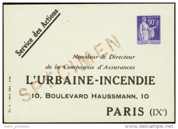 N° 368 (F4c) 90c Paix "l'Urbaine - Incendie" Surch. Spécimen Qualité:  Cote: .....&nbsp; &euro; - Otros & Sin Clasificación