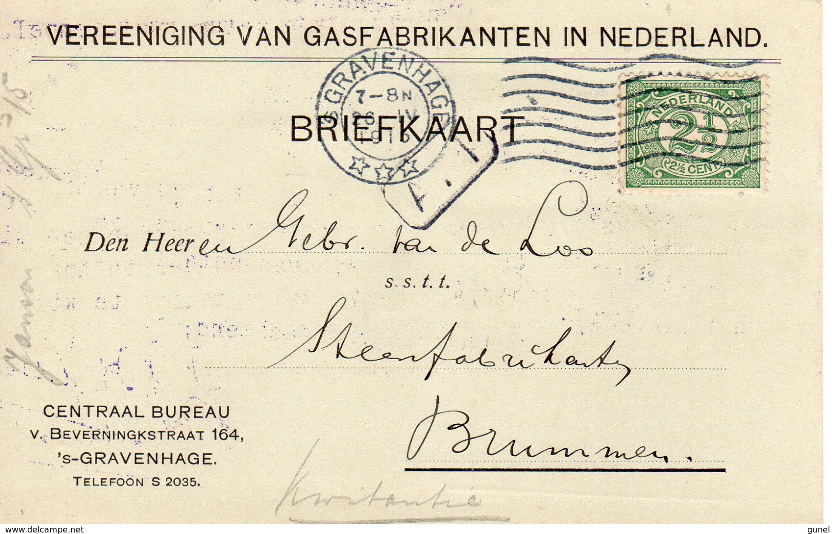 1915  Bk Met Firmalogo Vereeniging Van Gasfabrikanten - 'sGravenhage - Poststempel