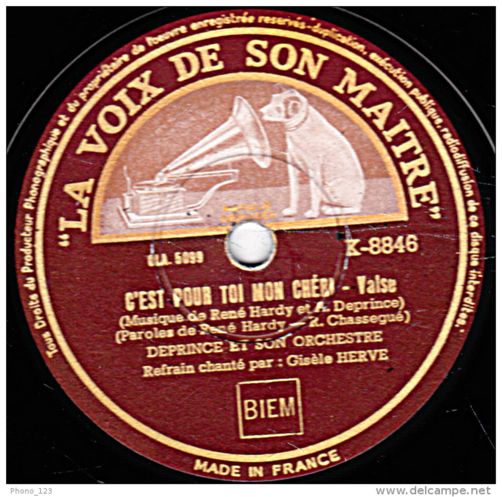 78 Trs - "GRAMOPHONE" K-8846 - Etat EX - DEPRINCE Chant G.HERVE - C'EST POUR TOI MON CHERI - LE P'TIT BAL DU SAMEDI SOIR - 78 T - Disques Pour Gramophone