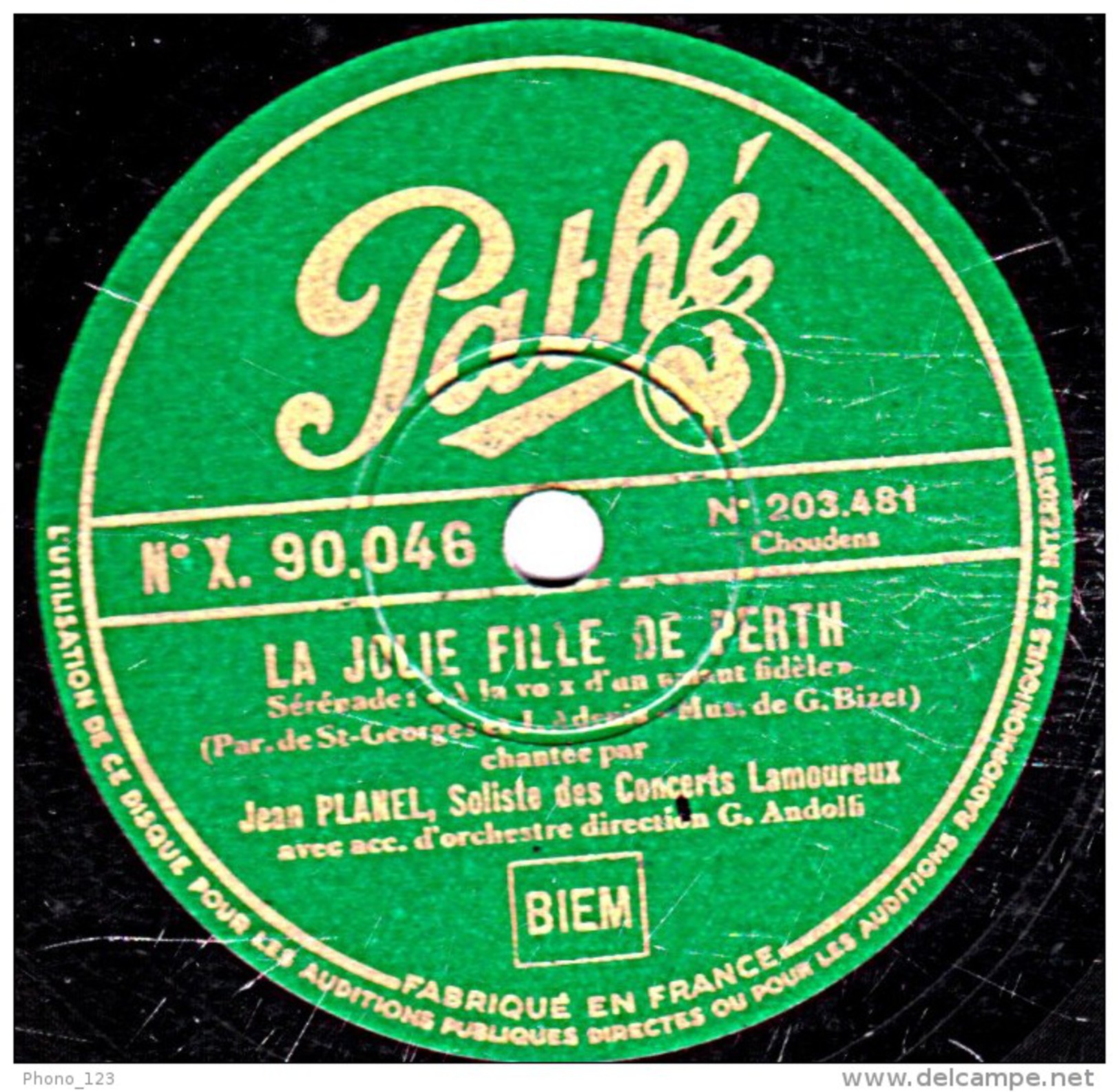 78 T.- 25 Cm - état B - Jean PLANEL - LA JOLIE FILLE DE PERTH - JOCELYN - 78 T - Disques Pour Gramophone