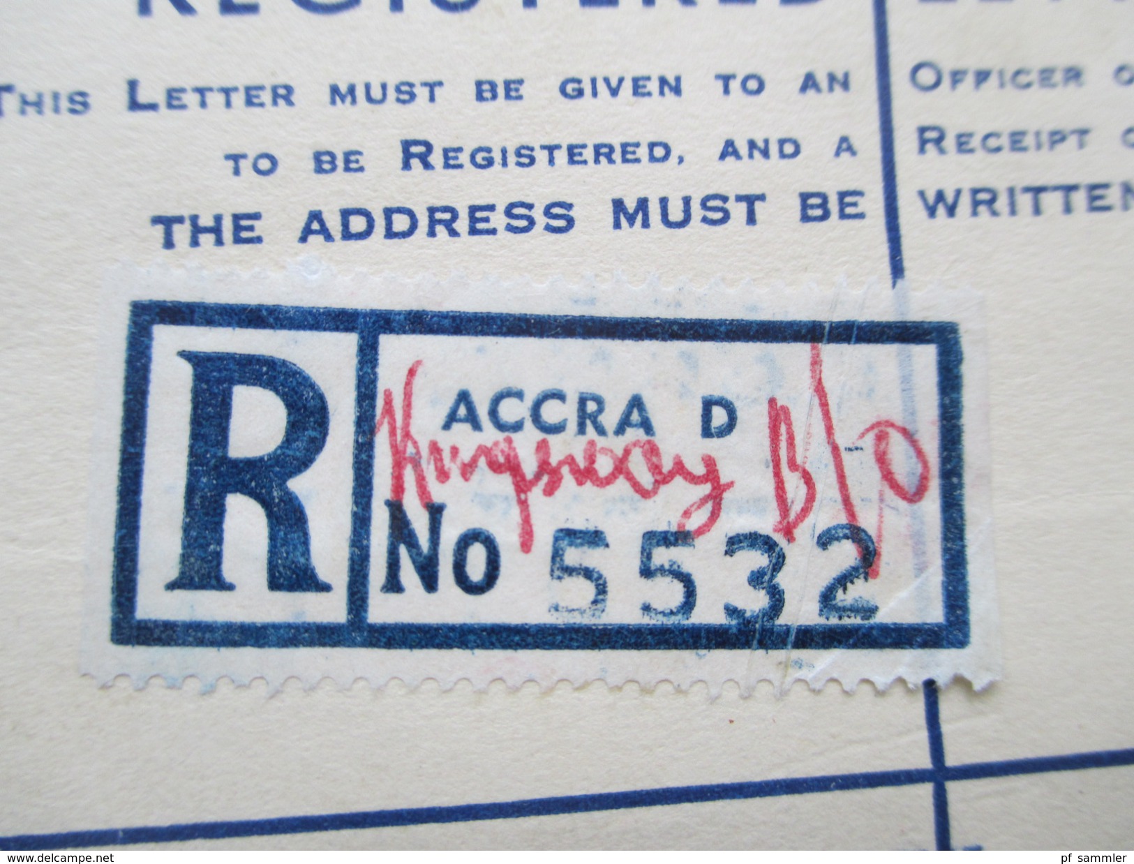 Ghana 1960 Airmail / Registered Letter / Ganzsache. R Zettel Mit Handschriftlichem Vermerk. Accra No 5532. Ganzsache - Ghana (1957-...)