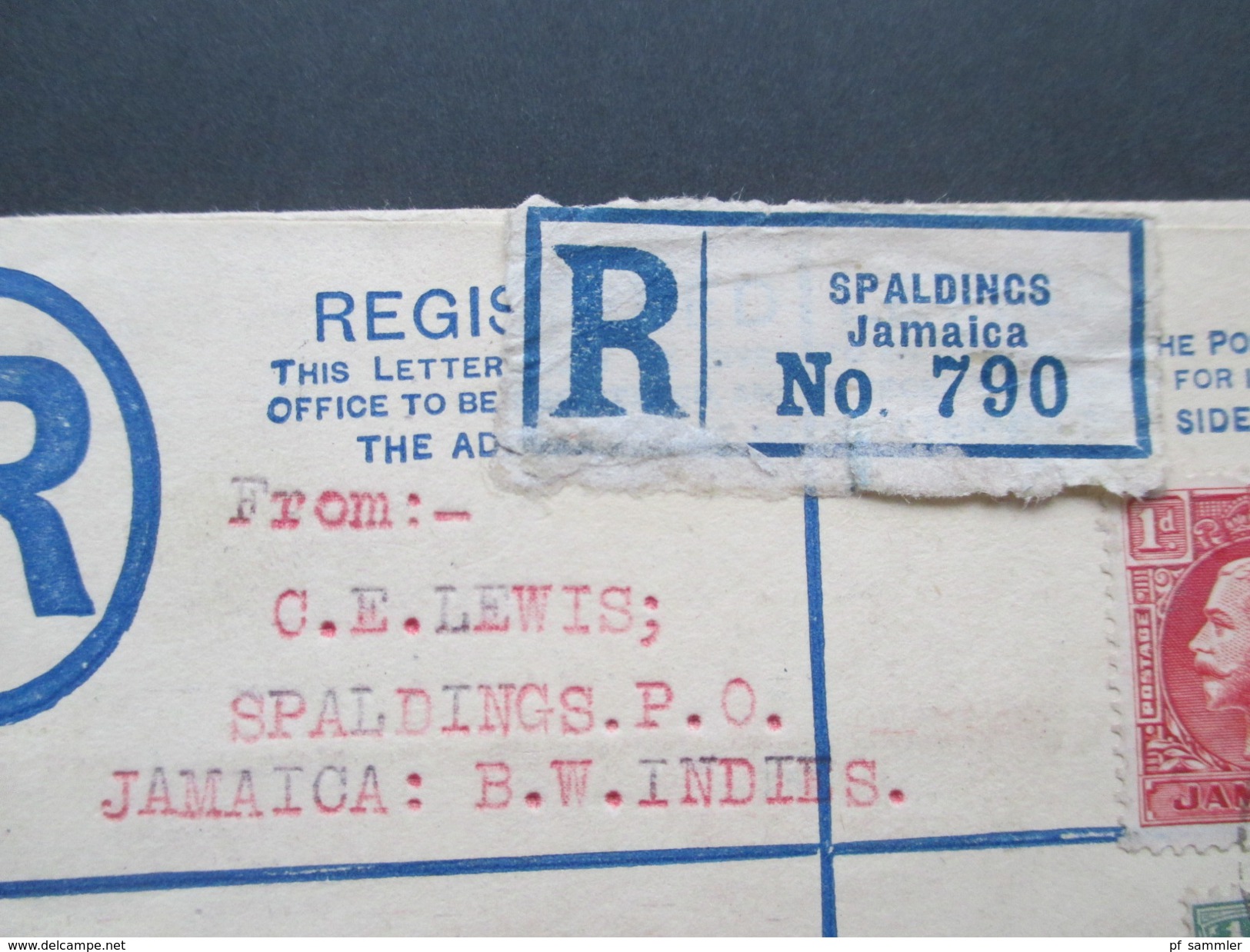 Jamaica GB Kolonie 1929 Ganzsache Mit Zusatzfrankatur Registered Letter Spaldings No 790. Über London Nach Schönwald - Giamaica (...-1961)