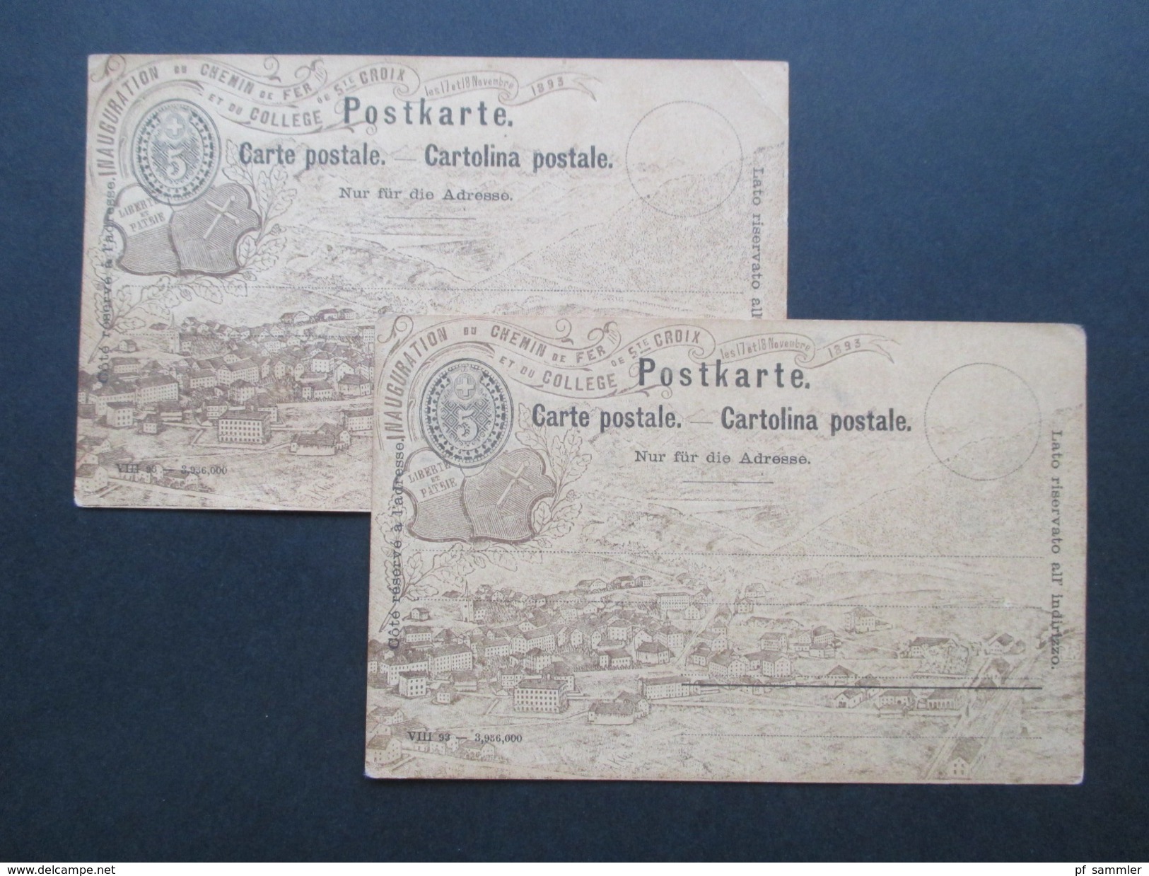 Schweiz 1893 Sonderkarte / Privatganzsachen?! Inauguration Chemin De Fer / Ste. Croix. 2 Karten. Liberte Et Partrie - Stamped Stationery