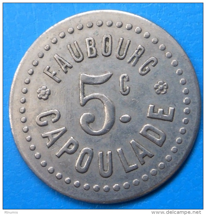 Paris Faubourg Capoulade 5 Centimes Maillechort 23-24mm INEDIT - Monétaires / De Nécessité
