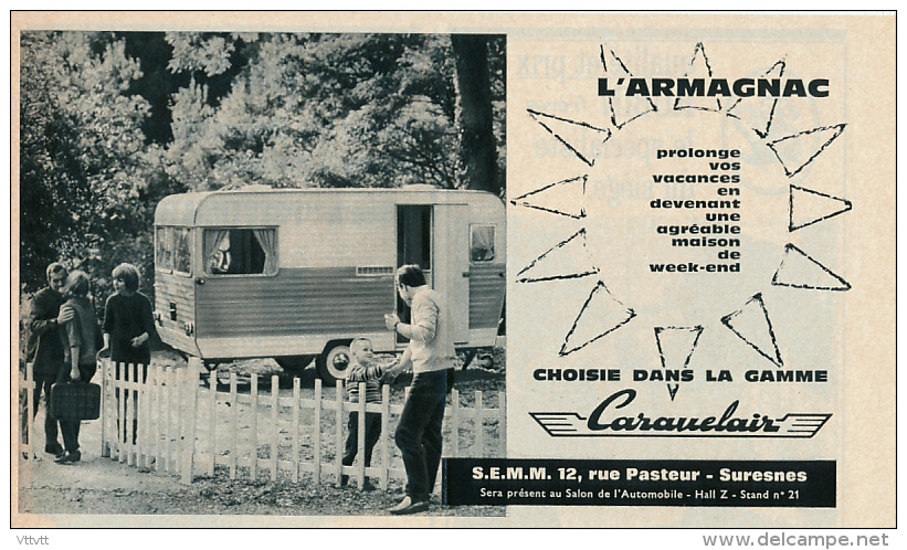 Ancienne Publicité (1964) : Caravanes CARAVELAIR, Modèle "l'Armagnac", Suresnes - Publicités