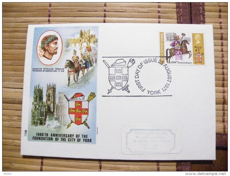 A406.FDC.  Premier Jour.Royaume-Uni. 1900 TH ANNIVERSARY OF THE FOUNDATION OF THE CITY OF YORK.. YORK 1971 - Ohne Zuordnung