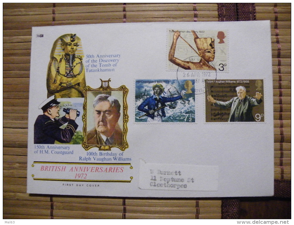 A406.FDC.  Premier Jour.Royaume-Uni. BRITISH ANNIVERSARIES 1972.. CLEETHORPES 1972 - Unclassified