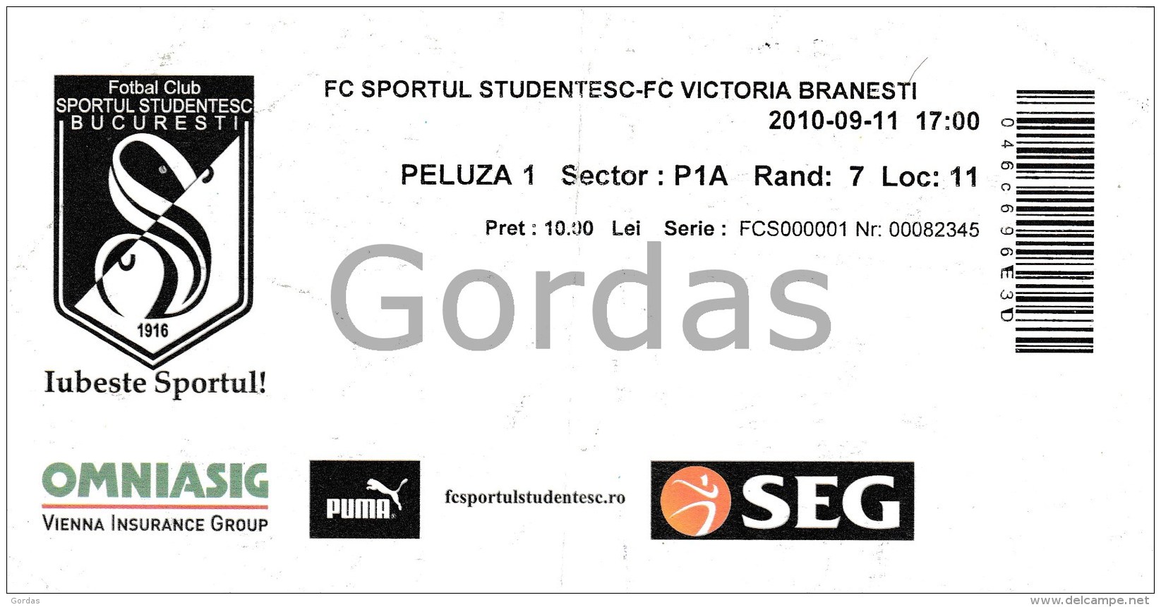 Romania - Bucuresti - Football Match Ticket - Bilet Meci De Fotbal - FC Sportul Studentesc - FC Victoria Branesti 2010 - Roumanie