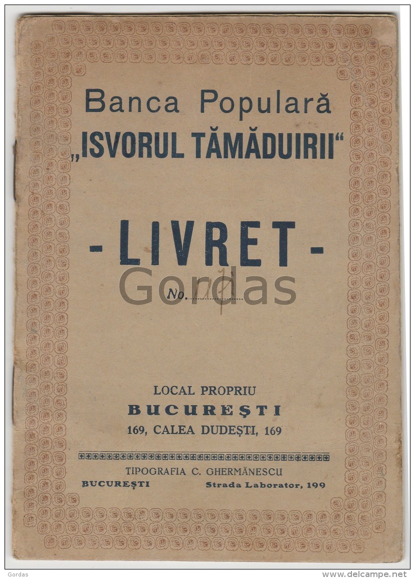 Romania - Bucuresti - Banca Populara "Isvorul Tamaduirii" - Livret - 1946 - Chèques & Chèques De Voyage