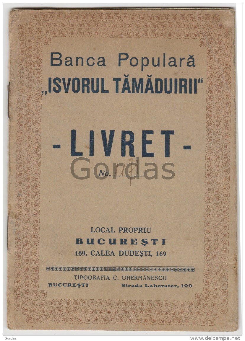 Romania - Bucuresti - Banca Populara "Isvorul Tamaduirii" - Livret - 1946 - Cheques & Traveler's Cheques