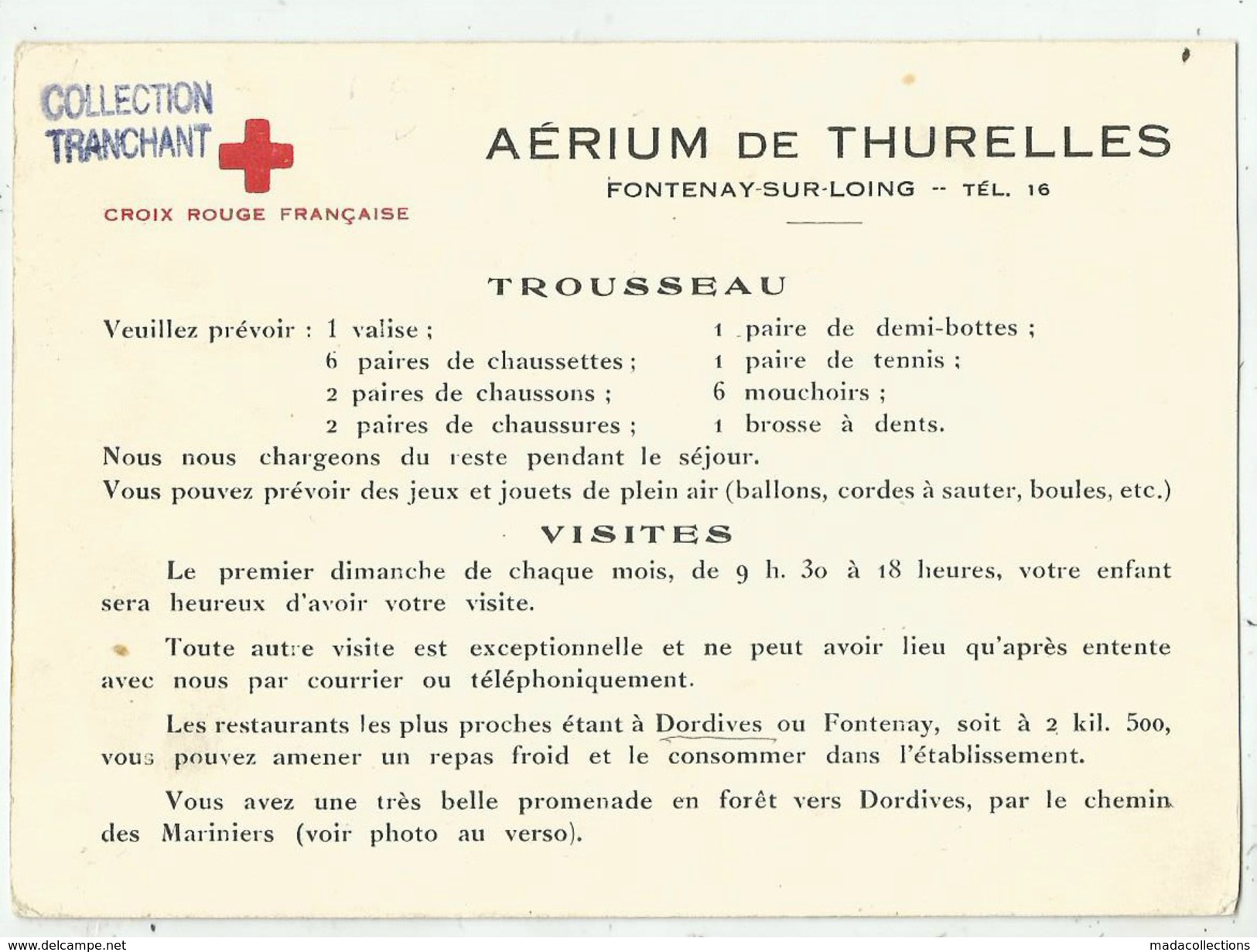 Dordives (45.Loiret)  Aérium De Thurelles  - Thème Croix Rouge Française - Dordives