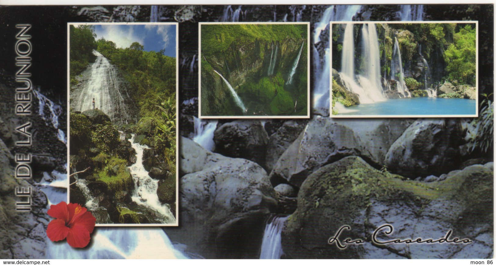 974 -  ILE DE LA REUNION - Carte Postale Illustrée - LES CASCADES - VOILE DE LA MARIEE - TROU DE FER - AIGRETTES - Autres & Non Classés