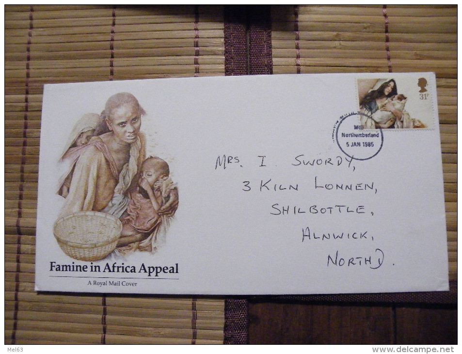 A406.FDC.  Premier Jour.Royaume-Uni. FAMINE IN AFRICA APPEAL.. MID NORTHUMBERLAND 1985 - Unclassified