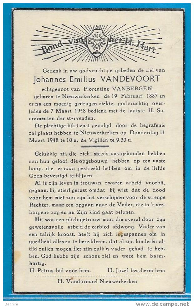 Bidprentje Van Johannes Emilius Vandervoort - Nieuwerkerken - 1887 - 1948 - Images Religieuses