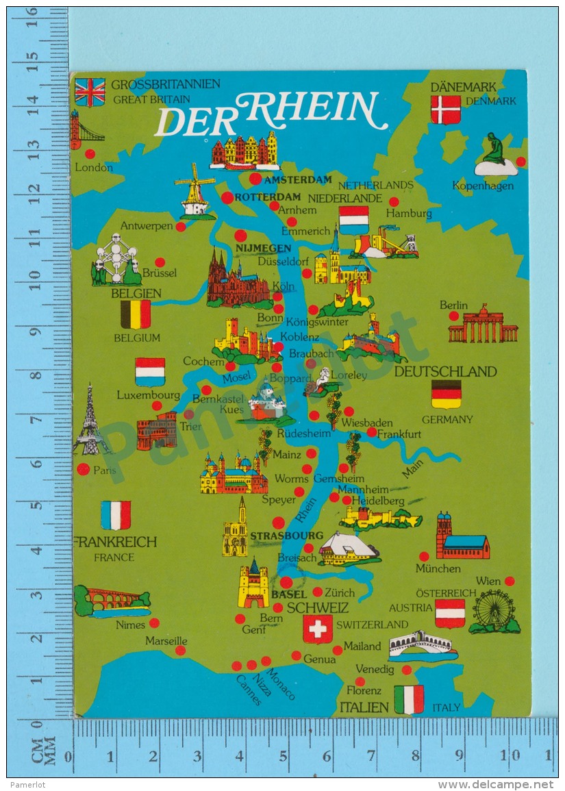 Maps, Cartes Géographiques - Europe Croisiere Sur Le Rhin Au Coeur De L'Europe  , 1985 - 2 Scans - Cartes Géographiques