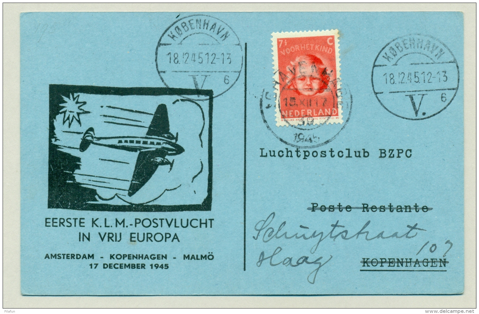 Nederland - 1945 - 1e KLM Vlucht In Vrij Europa - Amsterdam - Kobenhavn - Briefe U. Dokumente