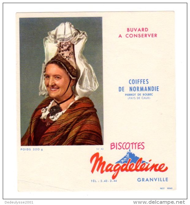 Nov16    78047     Buvard   Biscottes Magdeleine   N°40   Coiffe De Normandie   Pierrot De Bolbec - Zwieback
