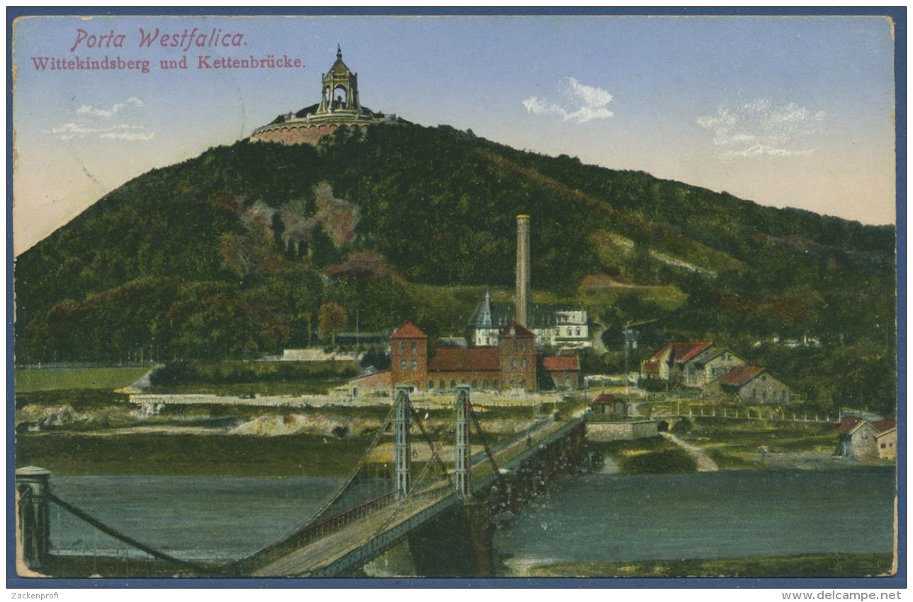 Porta Westfalica Wittekindsberg Und Kettenbrücke, Gelaufen 1914 (AK1005) - Porta Westfalica