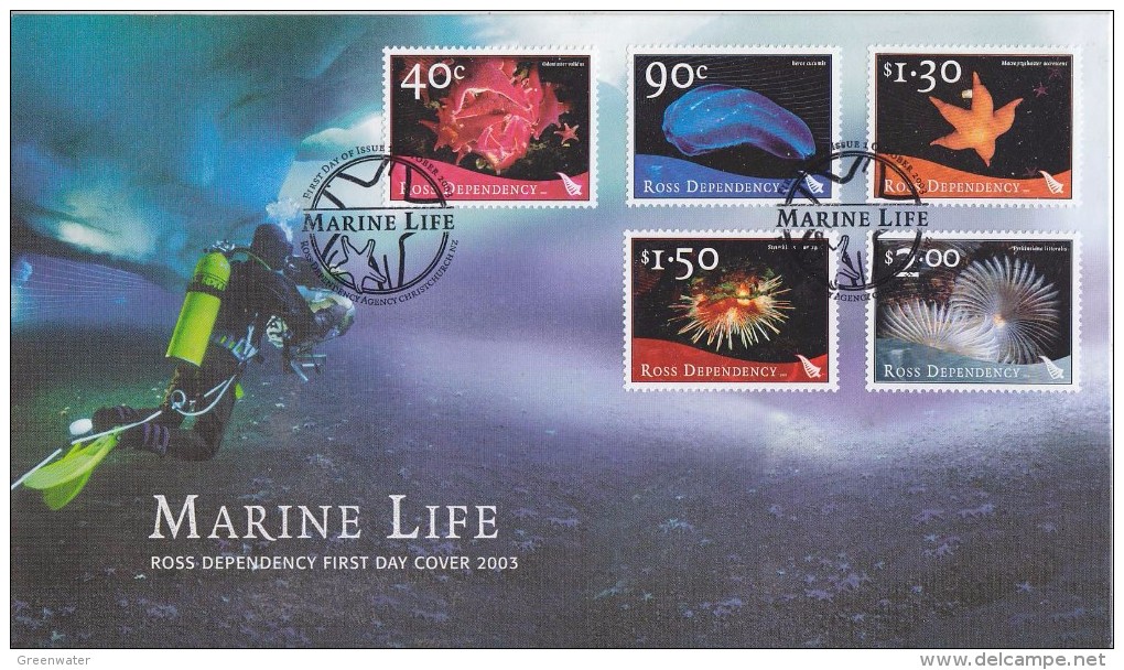 Ross Dependency 2003 Marine Life 5v  FDC (F5730) - Nuevos