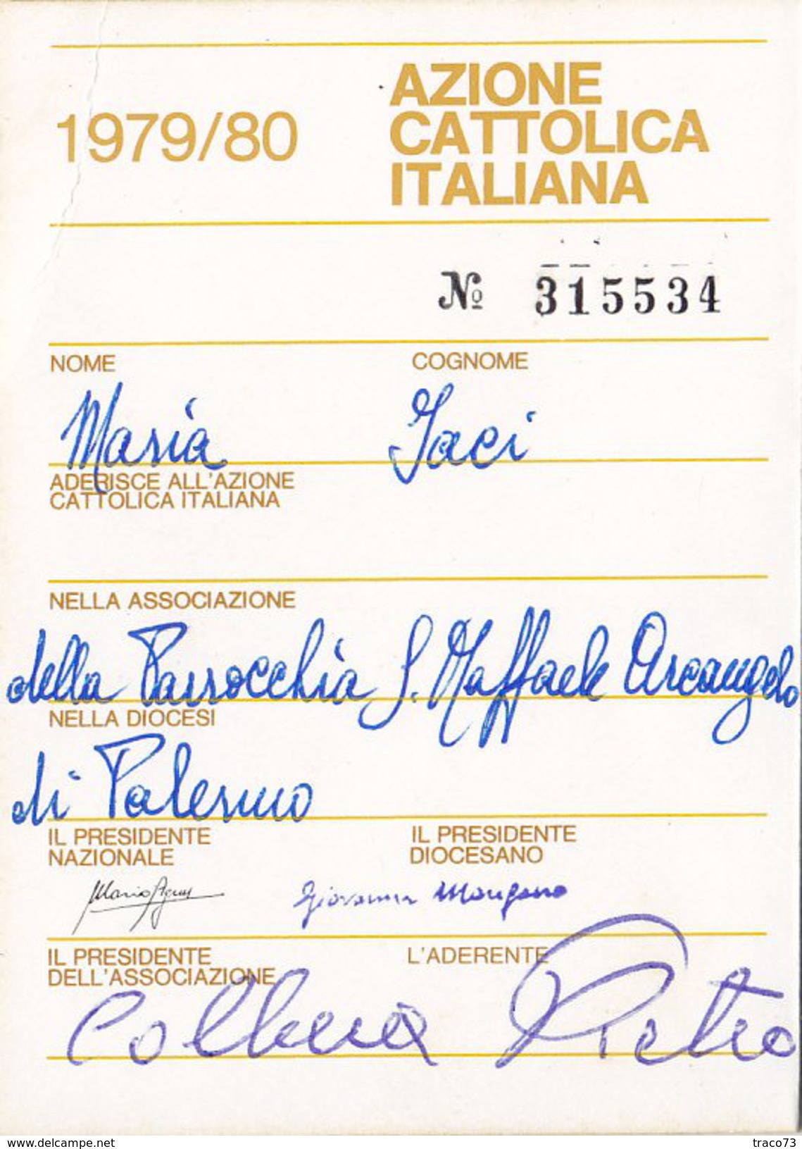 AZIONE CATTOLICA ITALIANA  /  Tessera 1980 - Documenti Storici