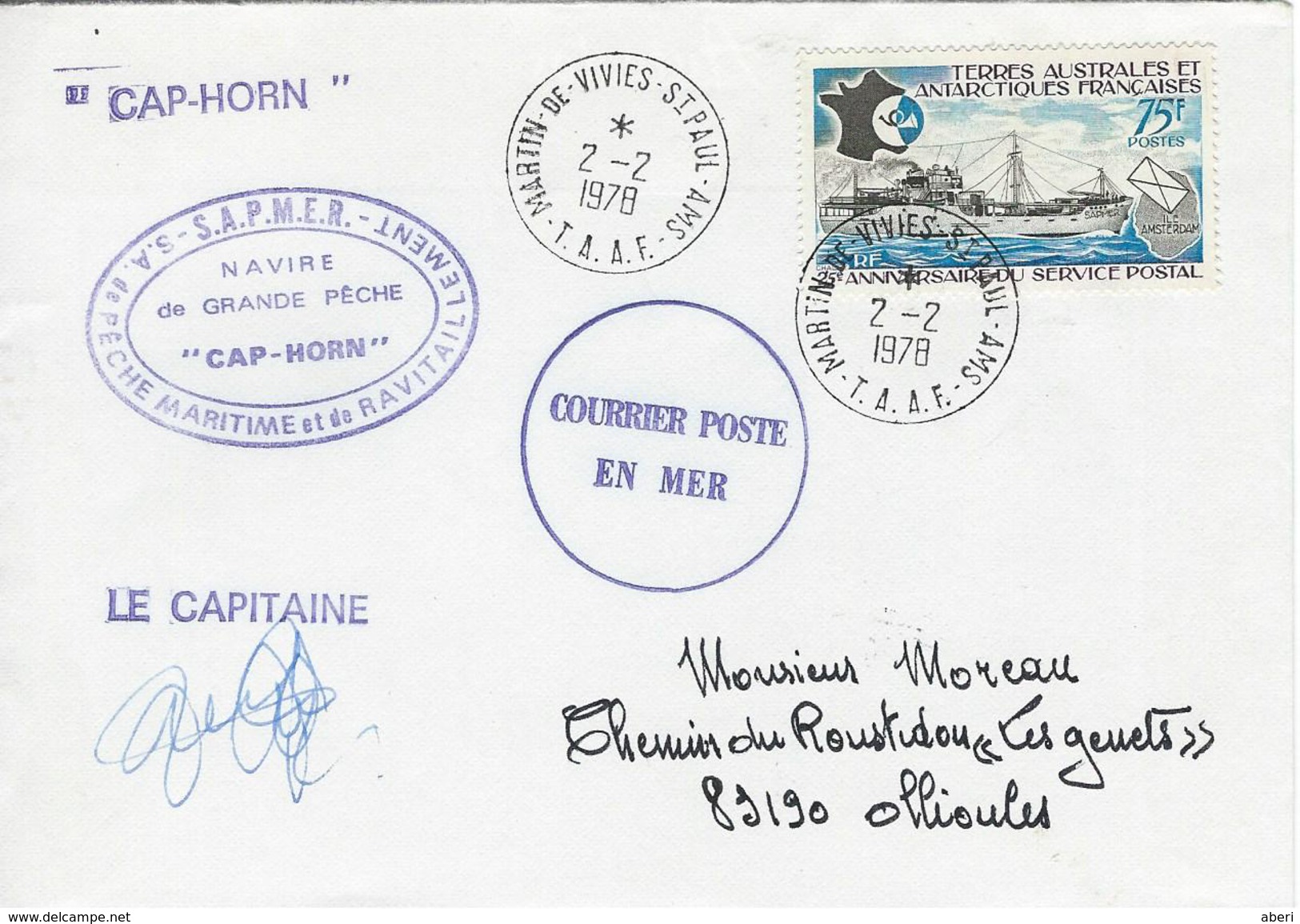 12485   Chalutier CAP HORN - St PAUL&AMSTERDAM - 1978 - Lettres & Documents