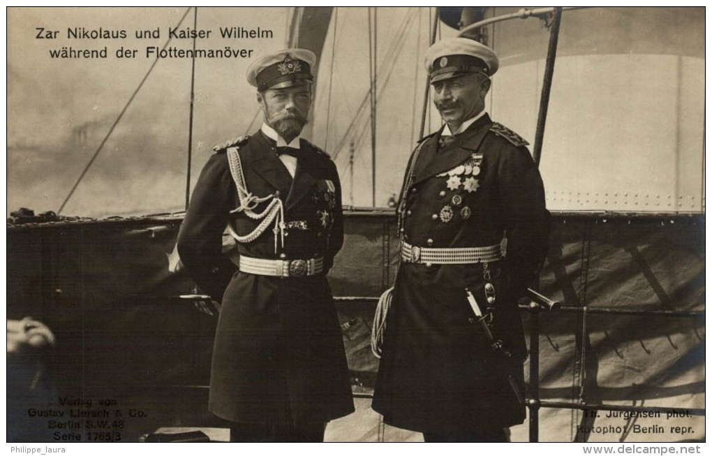 UNIQUE  Carte Photo Zar Nikolaus Tzar Nicolas De Russie Und Kaiser Wilhelm Wahrend Der Flottenmanover - Rusia