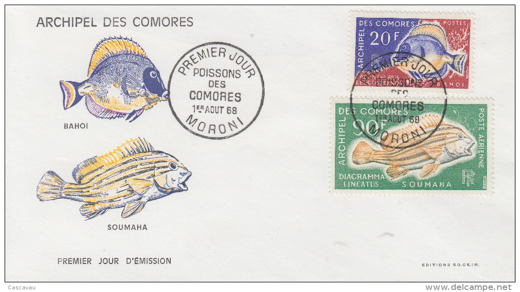 Enveloppe  FDC  1er  Jour   ARCHIPEL  Des  COMORES   Poissons   1968 - Other & Unclassified