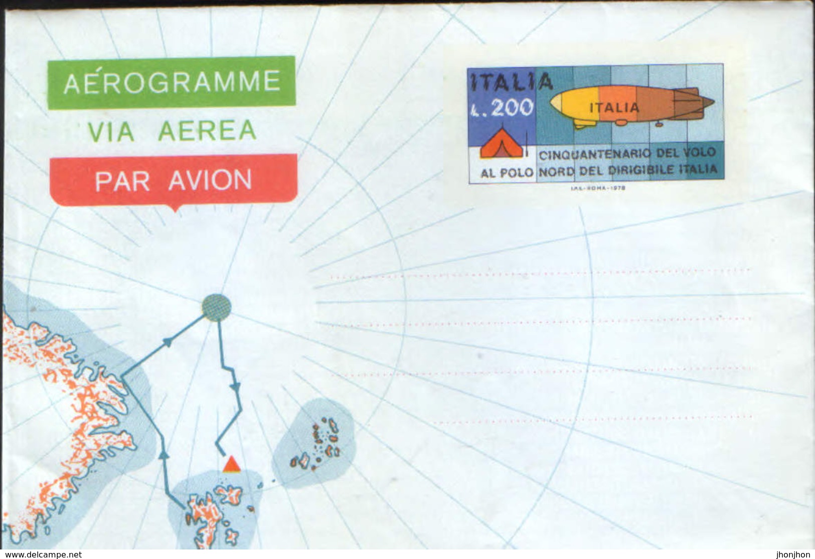 Italia - Aerogramme Via Aera 1978(error) - Fiftieth Anniversary Of The Flight To The North Pole Airship "Italy" - Varietà E Curiosità