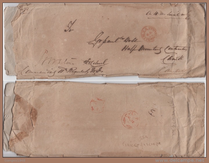 India 1863  Hand Struck Prestampy SERVICE Cover Mirzapoore) To Cawnpore #  93018  Inde  Indien - ...-1852 Voorfilatelie