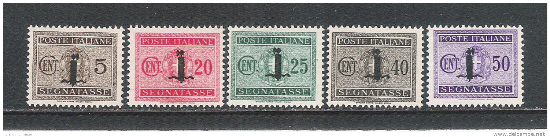 ITALIA-R.S.I.-1944 -5 Valori Nuovi S.t.l. Segnatasse Soprastampati Con Fascio-SOPRASTAMPA NON GARANTITA- In Ottime Cond. - Taxe