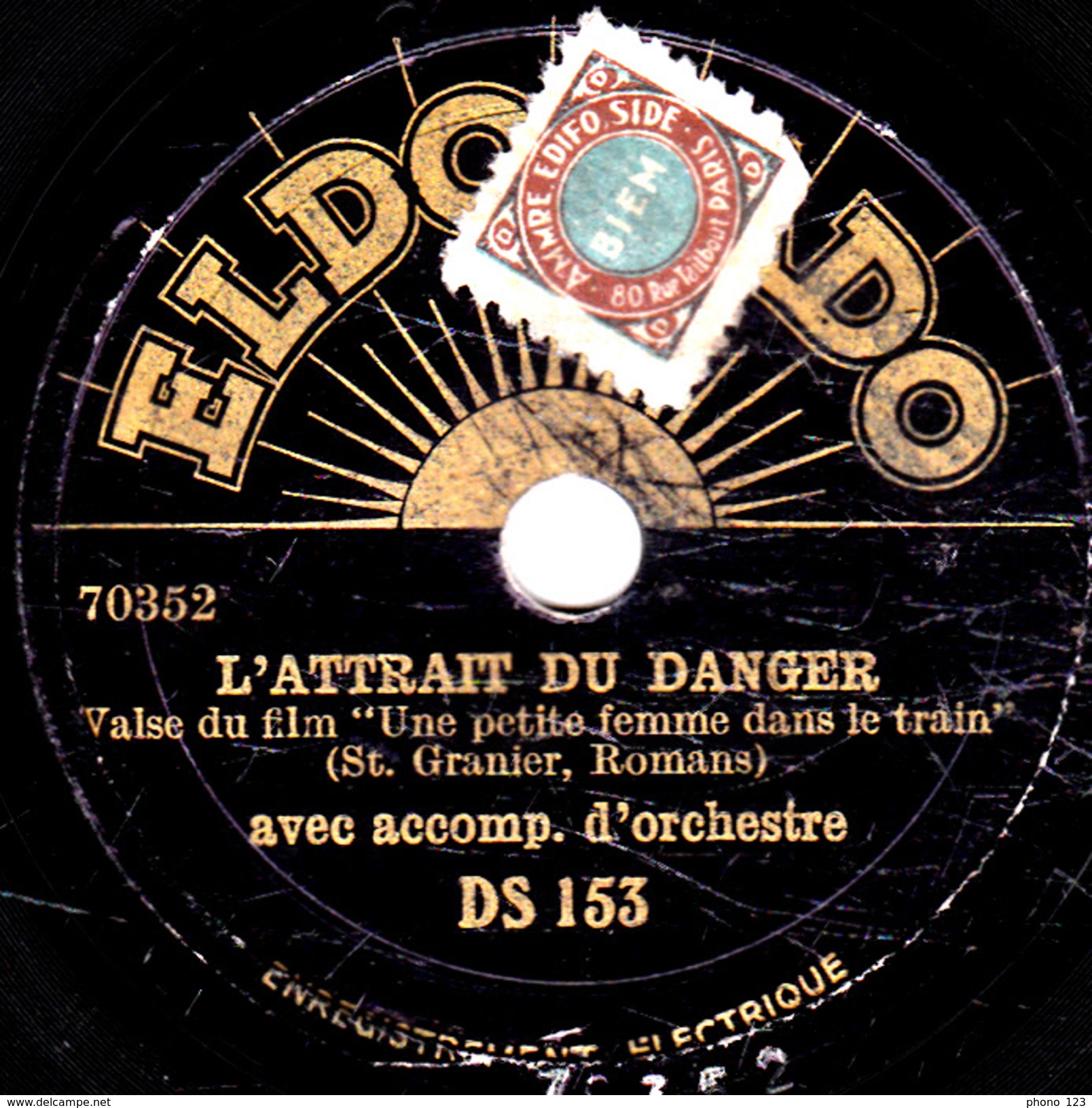 78 T. -  20 Cm - état  B  - Chant Avec Acc. D'Orchestre - L'ATTRAIT DU DANGER - PLAISIR DE PARIS - 78 T - Disques Pour Gramophone