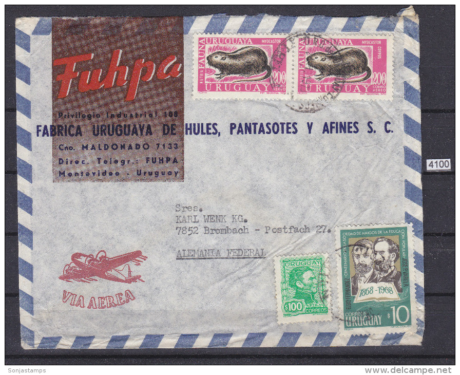 + URUGUAY 1973, COMERCIAL LETTER, MONTEVIDEO 21. JAN 1973, TO GERMANY, WRINKLED, See Scans - Uruguay