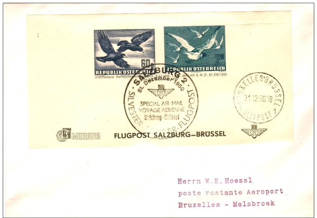 Österreich Block (ungezähnt) Als EF Auf Flugpost - Brief Von Salzburg 1950 Nach Belgien - Sonstige & Ohne Zuordnung