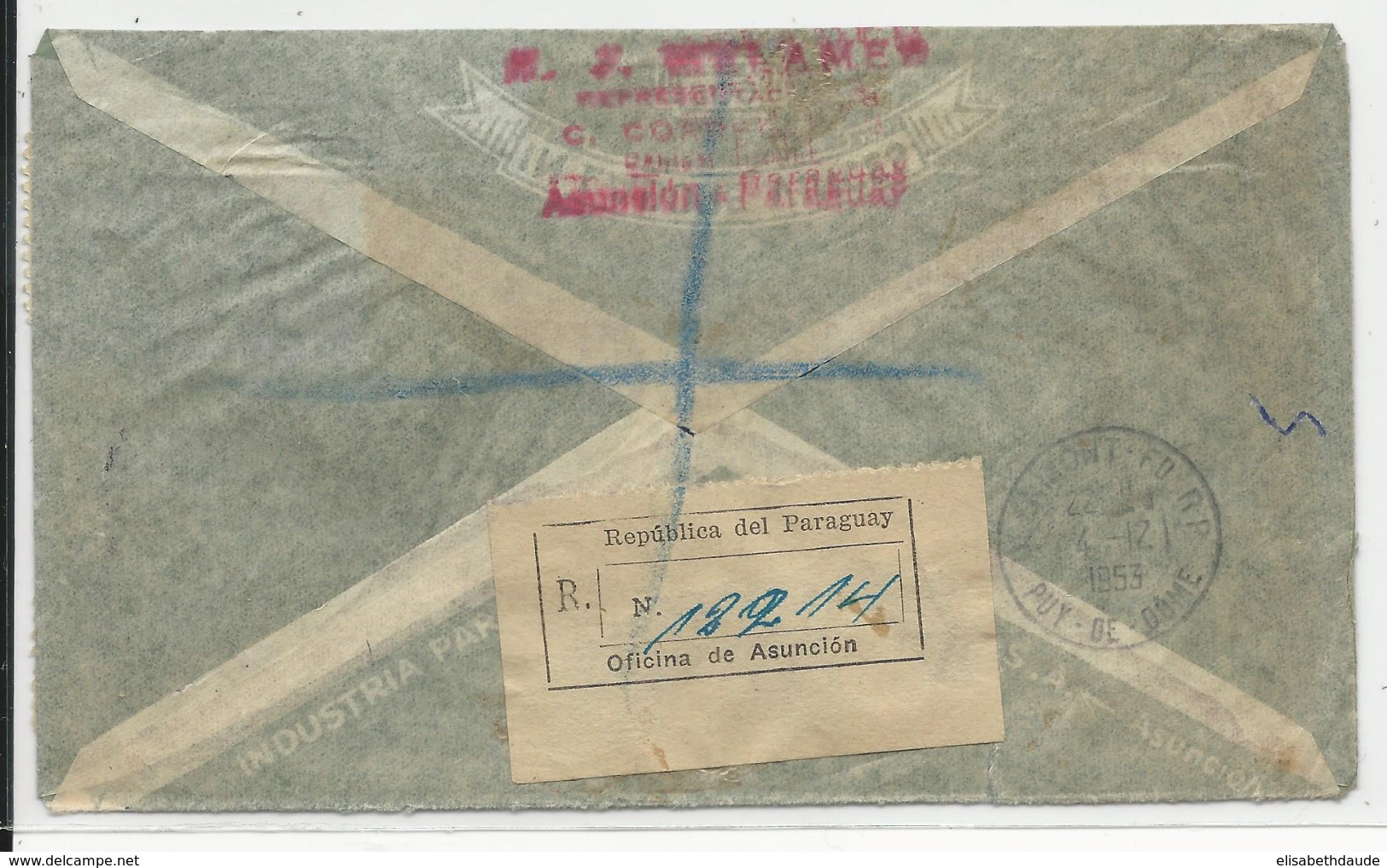 1953 - PARAGUAY - ENVELOPPE Par AVION RECOMMANDEE De ASUNCION Pour CLERMONT-FERRAND - Paraguay