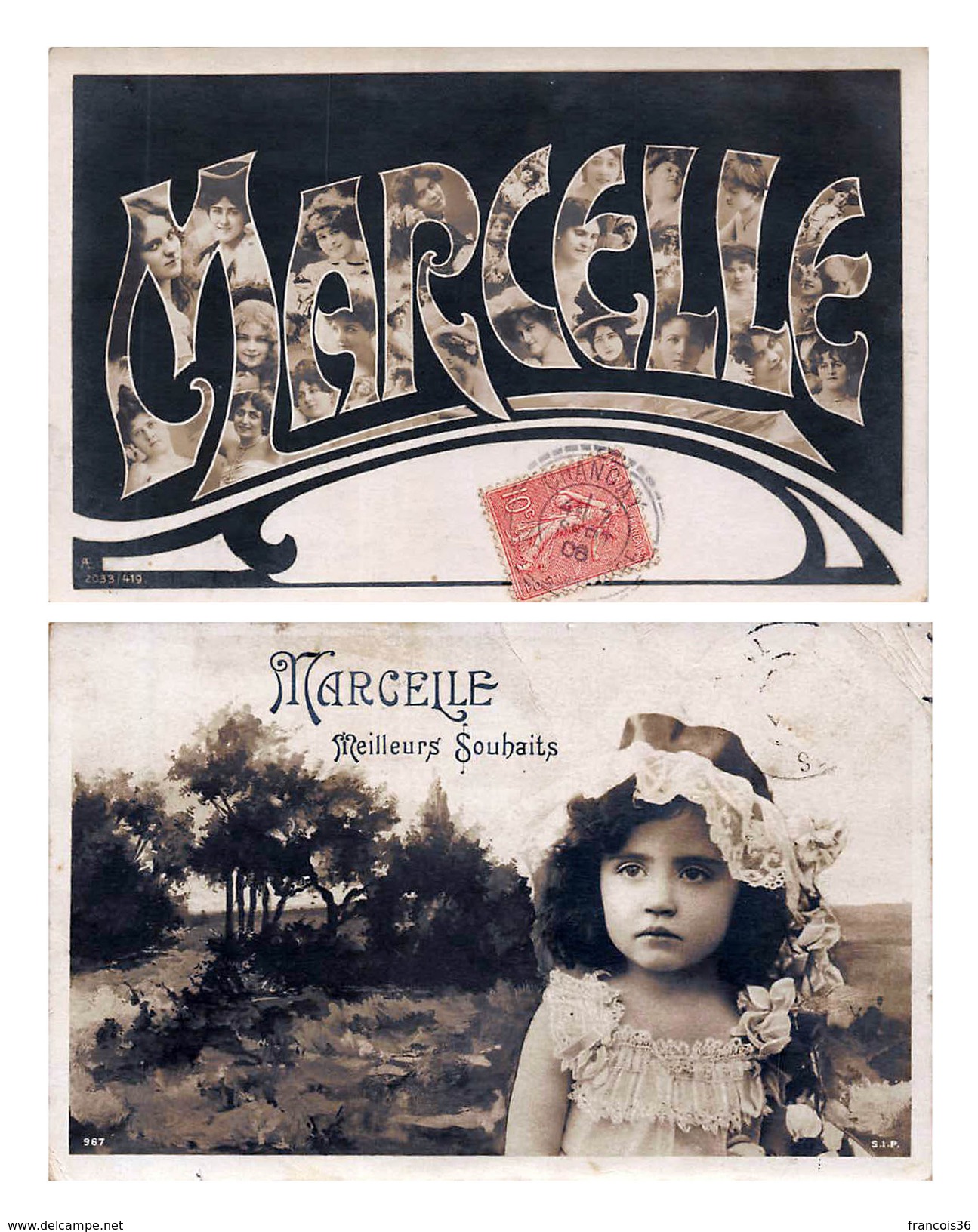 Lot De 2 Cartes CPA  : Prénom MARCELLE - Voir Scans - Firstnames