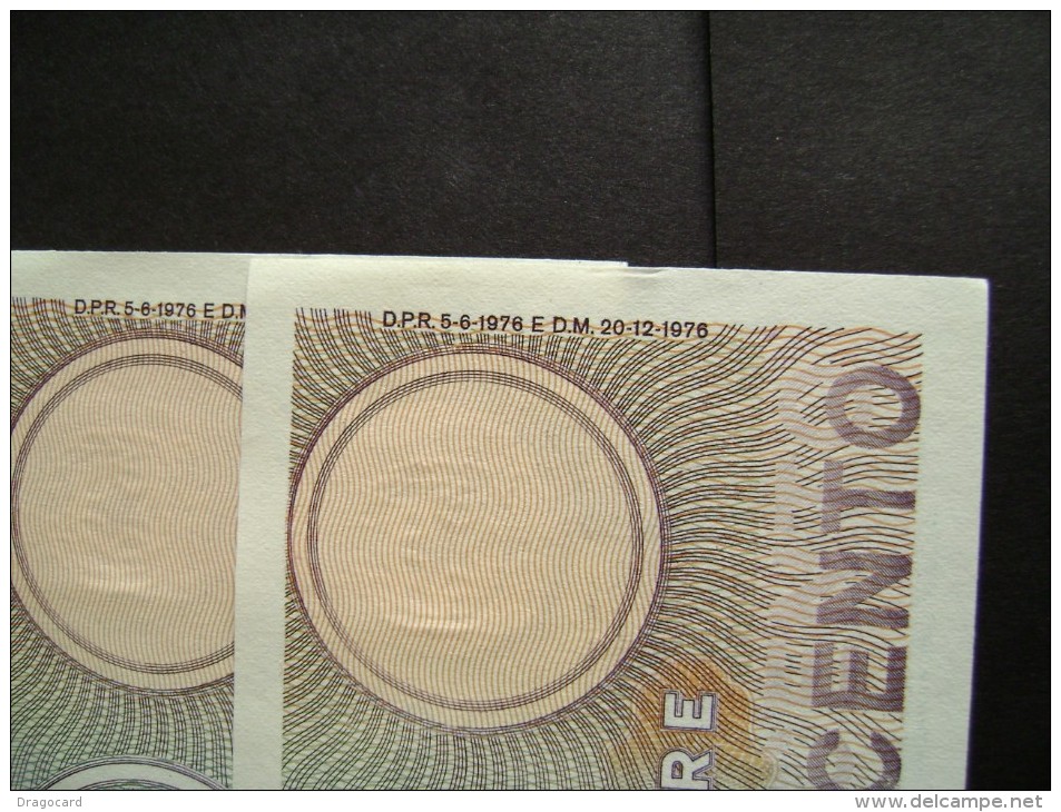 Lotto 2 Banconote Serie Consecutive  500 LIRE MERCURIO 1976 FDS - 500 Liras