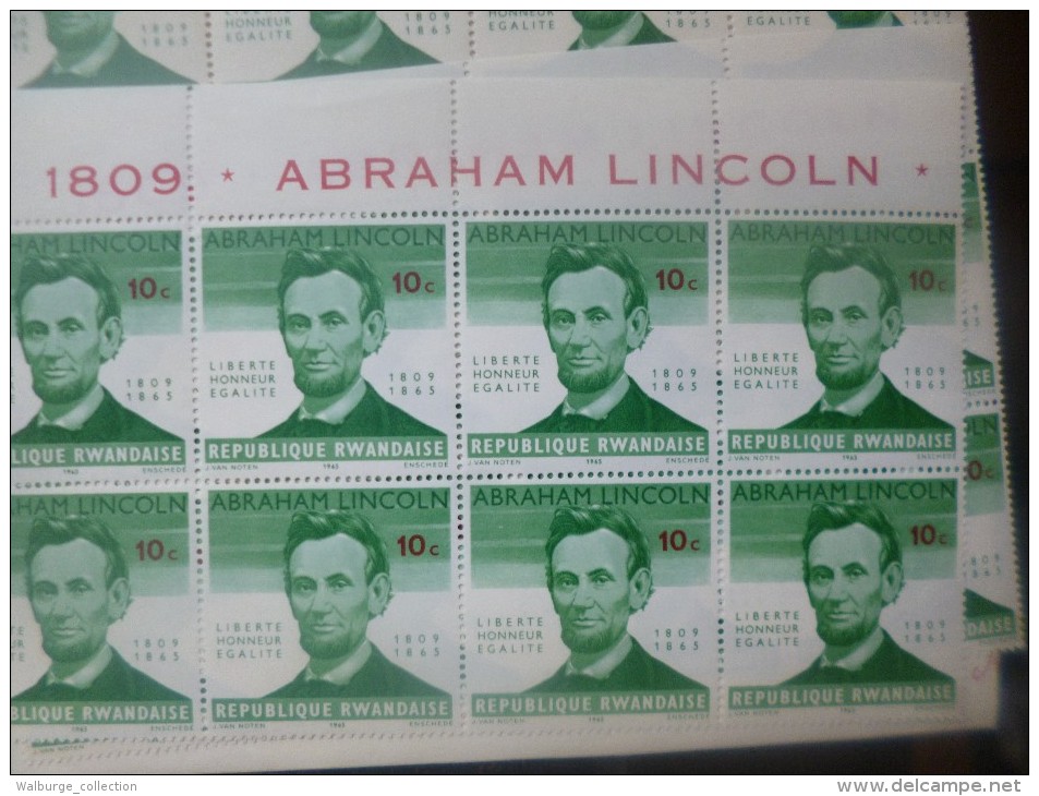 RWANDA 1965 "ABRAHAM LINCOLN"  1700 VALEURS NEUVE XX MAJORITE EN FEUILLES COMPLETES !!! A SAISIR !