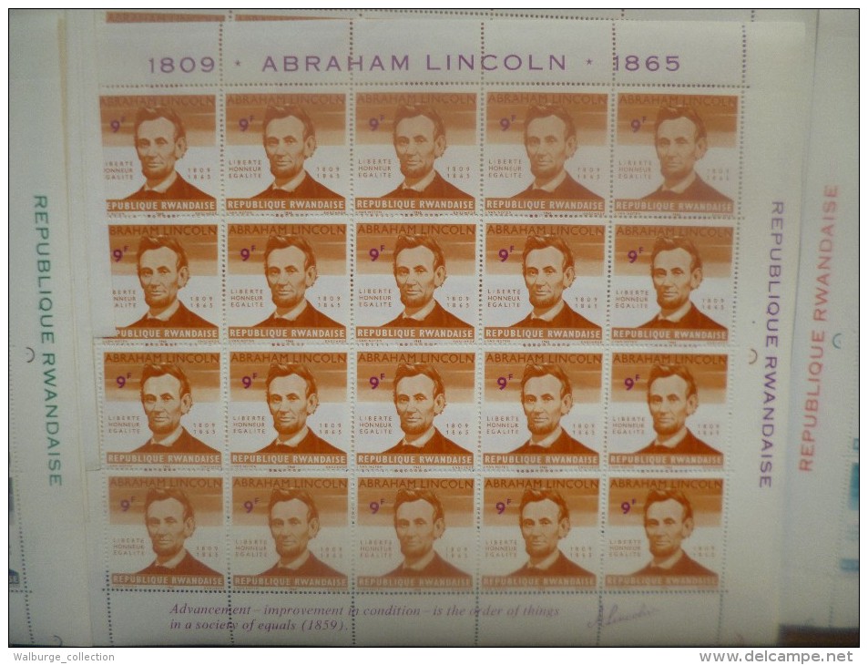 RWANDA 1965 "ABRAHAM LINCOLN"  1700 VALEURS NEUVE XX MAJORITE EN FEUILLES COMPLETES !!! A SAISIR !