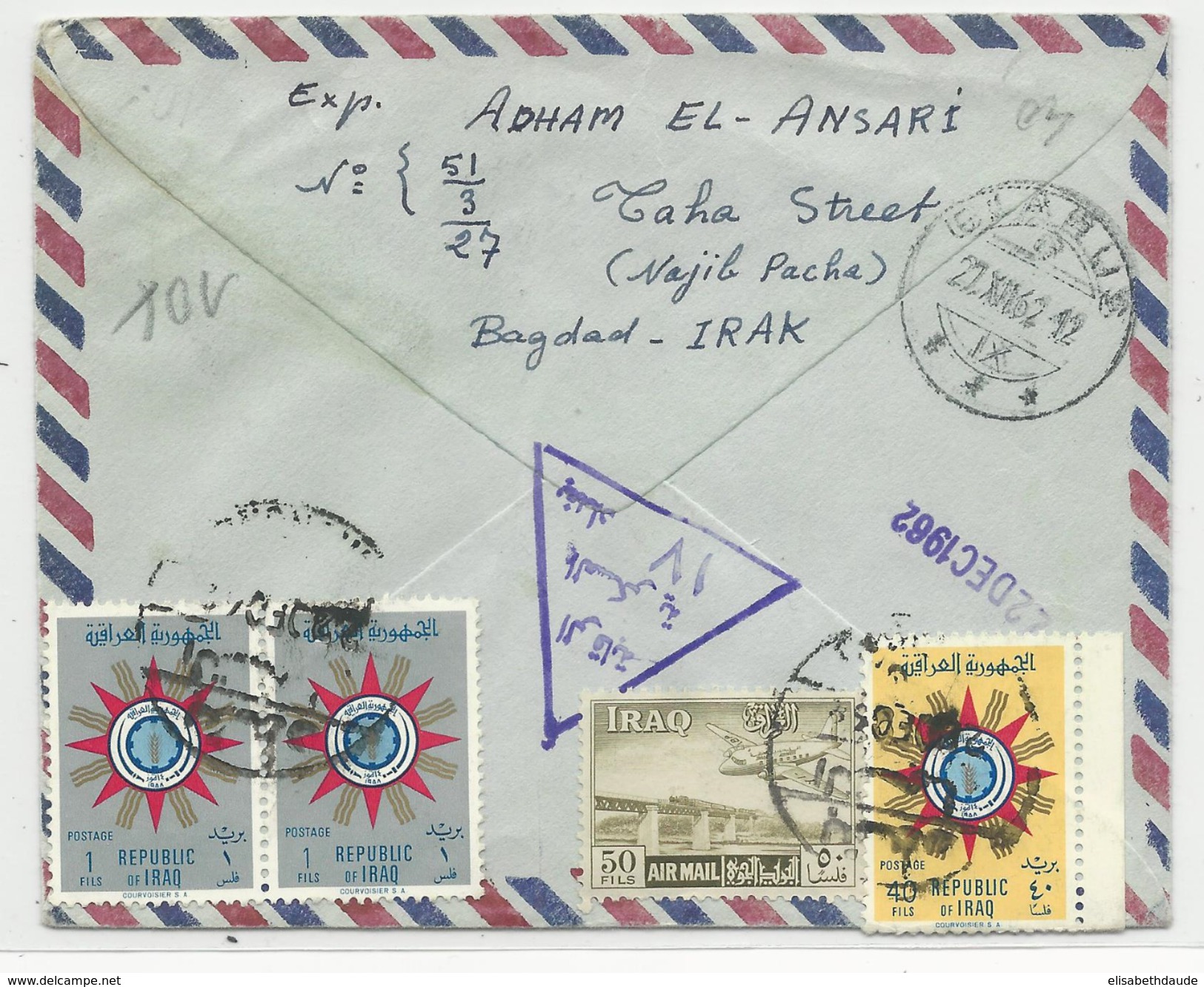 IRAQ - 1962 - ENVELOPPE AIRMAIL RECOMMANDEE De BAGHDAD Pour GLARIS (SUISSE) - Irak