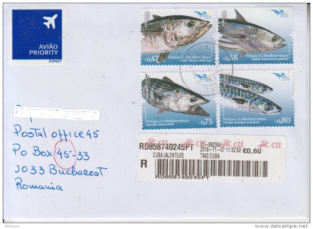 PORTUGAL :  ANIMALS  FISHES On Circulated Cover To ROMANIA - Envoi Enregistre! Registered Shipping! - Gebraucht