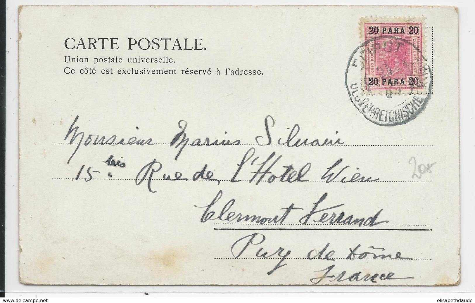 LIBAN - 1900 - CARTE De BEYROUTH BUREAU AUTRICHIEN Pour CLERMONT-FERRAND (FRANCE) - Lebanon